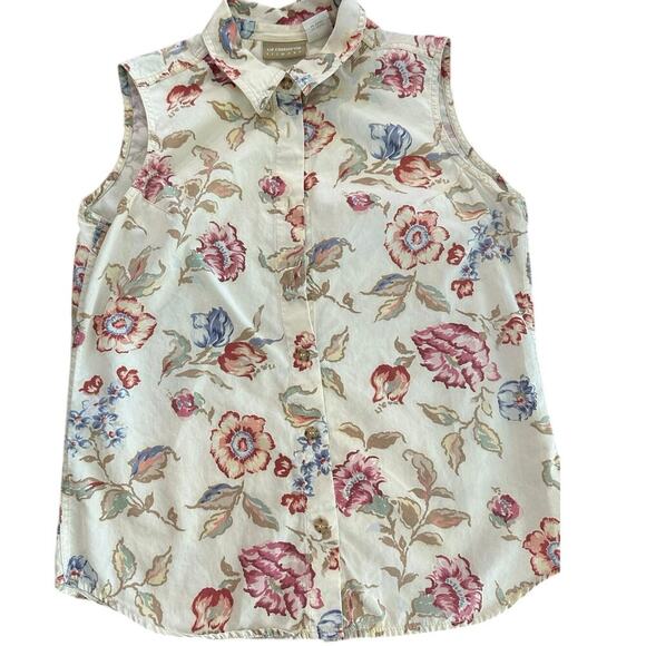 Vintage Liz Claiborne Floral Print Sleeveless Button Up Collar Shirt 10 Petite - Picture 1 of 7